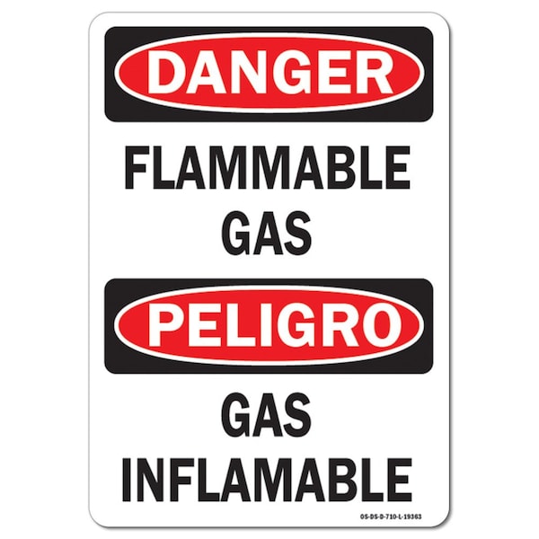 Safety Sign, OSHA Danger, 12" Height, 18" Width, Flammable Gas (Bilingual) Vertical, Landscape